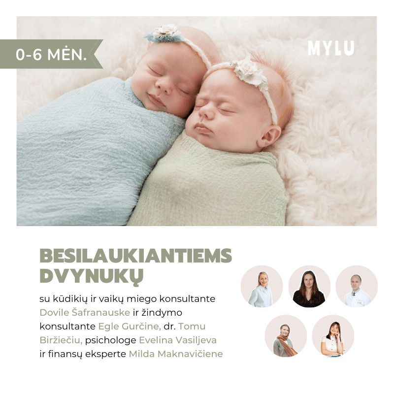 Besilaukiantiems dvynukų Dovilė Šafranauskė ir Eglė Gurčinė mamos jausmai Reikalingiausi daiktai dvynių žindymas dvynių maitinimas buteliuku dvynių miegas dvigubo nėštumo priežiūra ir gimdymas