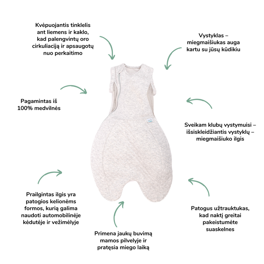 Purflo® vystyklas - miegmaišiukas 2,5 TOG (0-4 mėn.) - pilkas