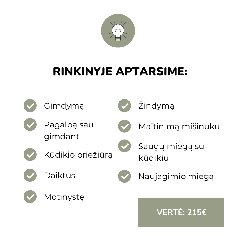 Rinkinys #7 Nėštumo kursai porai Pasiruošimas žindymui pasiruošimas gimdymui naujagimio fizinė priežiūra pagalba sau gimdant daiktai į gimdyklą kūdikio daiktai Mylu.lt tėvystės prenumerata Mylu tėvai