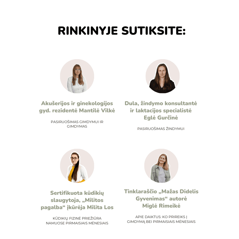 Rinkinys #7 Nėštumo kursai porai Pasiruošimas žindymui pasiruošimas gimdymui naujagimio fizinė priežiūra pagalba sau gimdant daiktai į gimdyklą kūdikio daiktai Mylu.lt tėvystės prenumerata Mylu tėvai